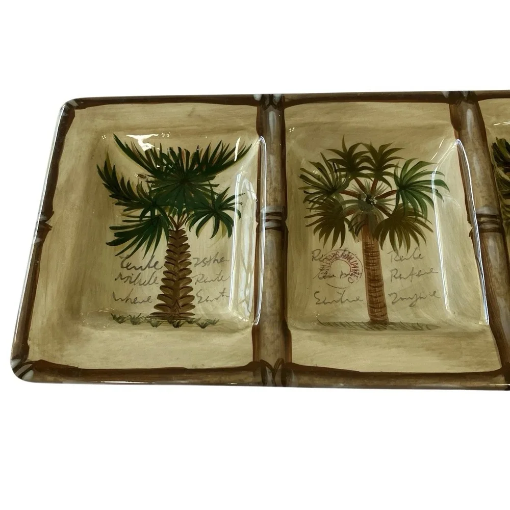 Tabletops Unlimited Bora Bora‎ 4 Section Snacks Tray Palm Tree Hand Painted